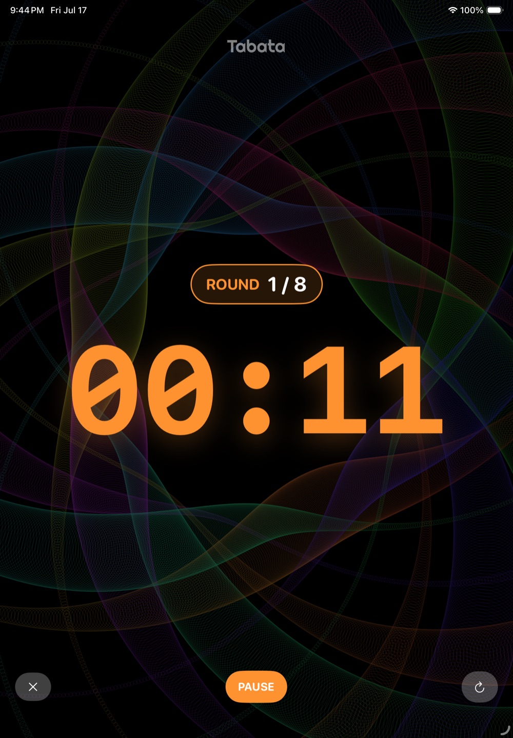Tabata workout running on iPad