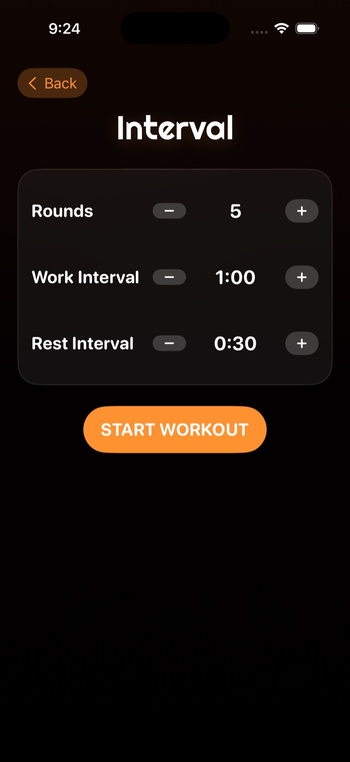 Interval workout setup on iPhone