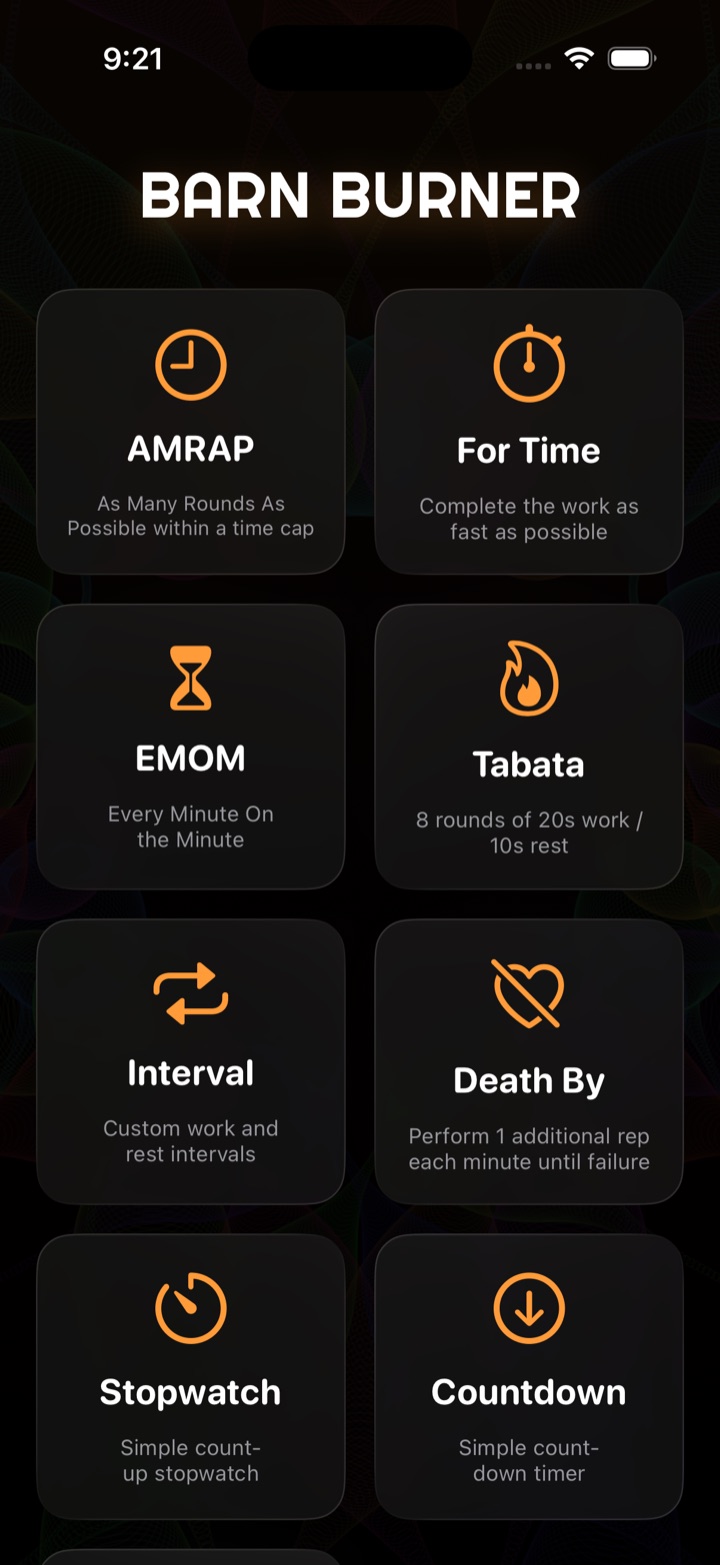 Barn Burner home screen on iPhone