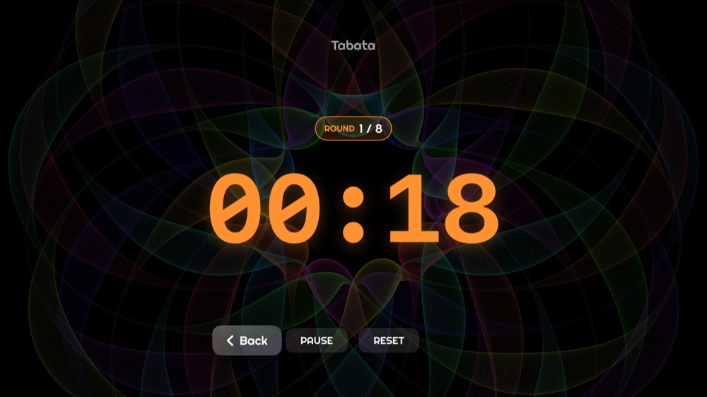 Tabata workout on Apple TV, round 1 of 8 with 18 seconds left