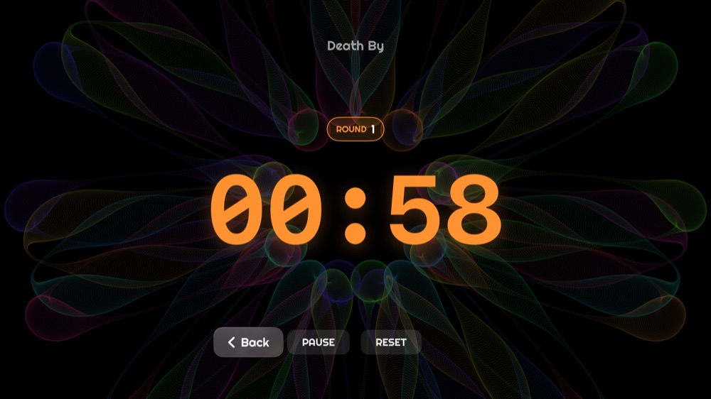 Death By workout on Apple TV, round 1 with 58 seconds left in the minute